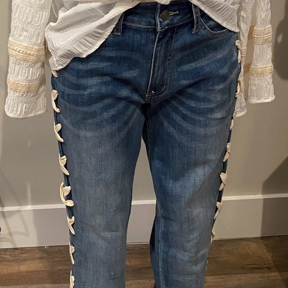 Vocal Jeans With Criss/Cross Shoe String Design